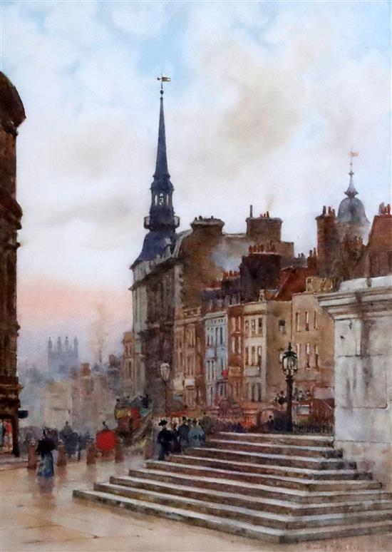 Herbert Menzies Marshall (1841-1913) Ludgate Circus Steps 11.75 x 8.75in.